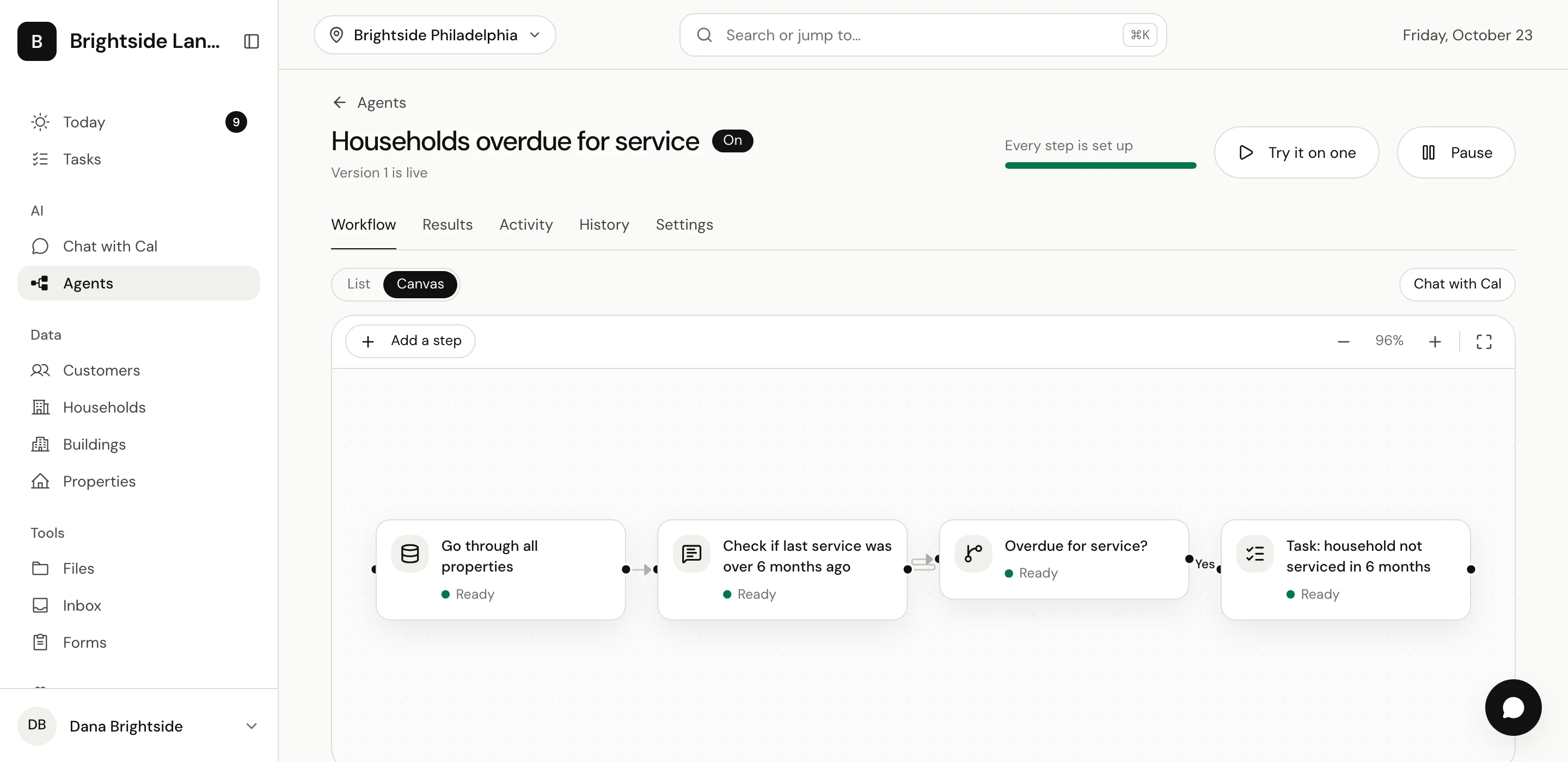 A CalOS agent: go through all properties, check the last service date, and make a task when it’s overdue.
